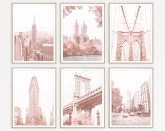 New York City Print Set, Blush Pink Room Decor, Gallery Wall Art, NYC Printable