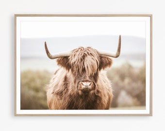 Highland Cow Print Landscape Print Nordic Decor Rustic Wall Art Highland Cow Poster Farmhouse Wall Decor Country Home Decor Rustic Printable