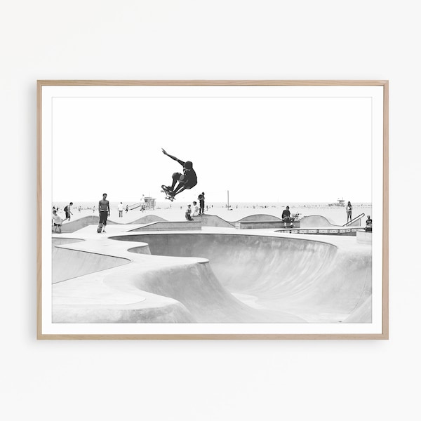 Skateboard Poster Zwart en Wit Californië Foto Venice Beach Print Skateboard Wall Art California Poster Dorm Decor Boy Skateboarding Art