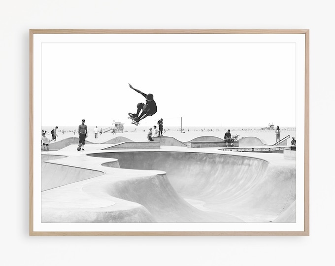 Venice Beach Skateboard Print, Black and White California Wall Art, Dorm Decor Boy Poster