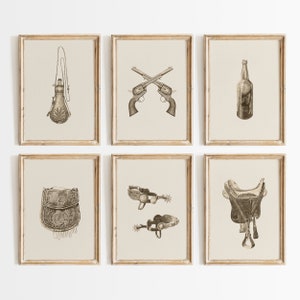 Vintage Cowboy Print Set Southwestern Wall Art Retro Western Decor Man Cave Posters Vintage Sketch Art Rustic Country Decor Ranch Wall Art