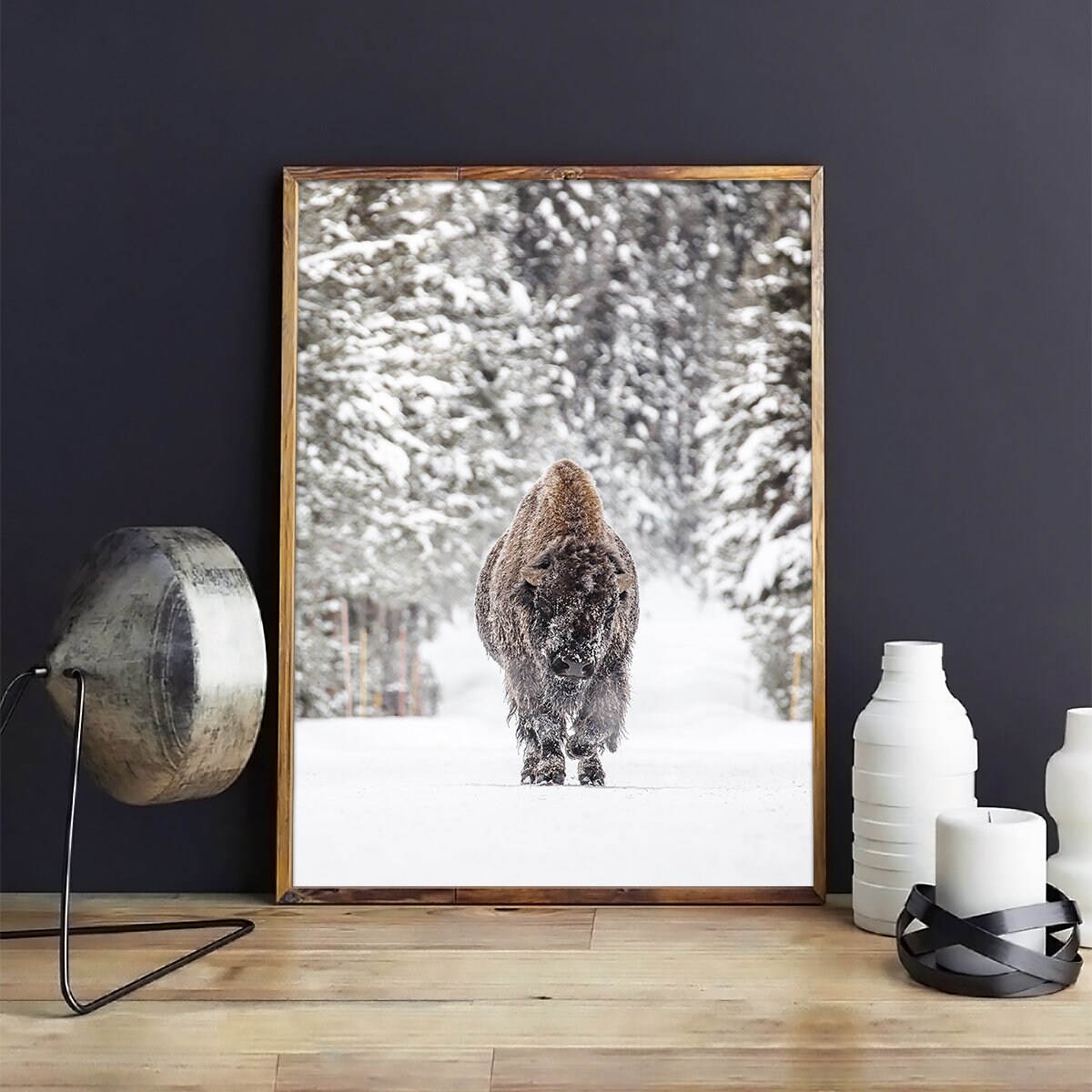 Buffalo Art Print Bison Wall Art Farmhouse Wall Decor Forest Etsy