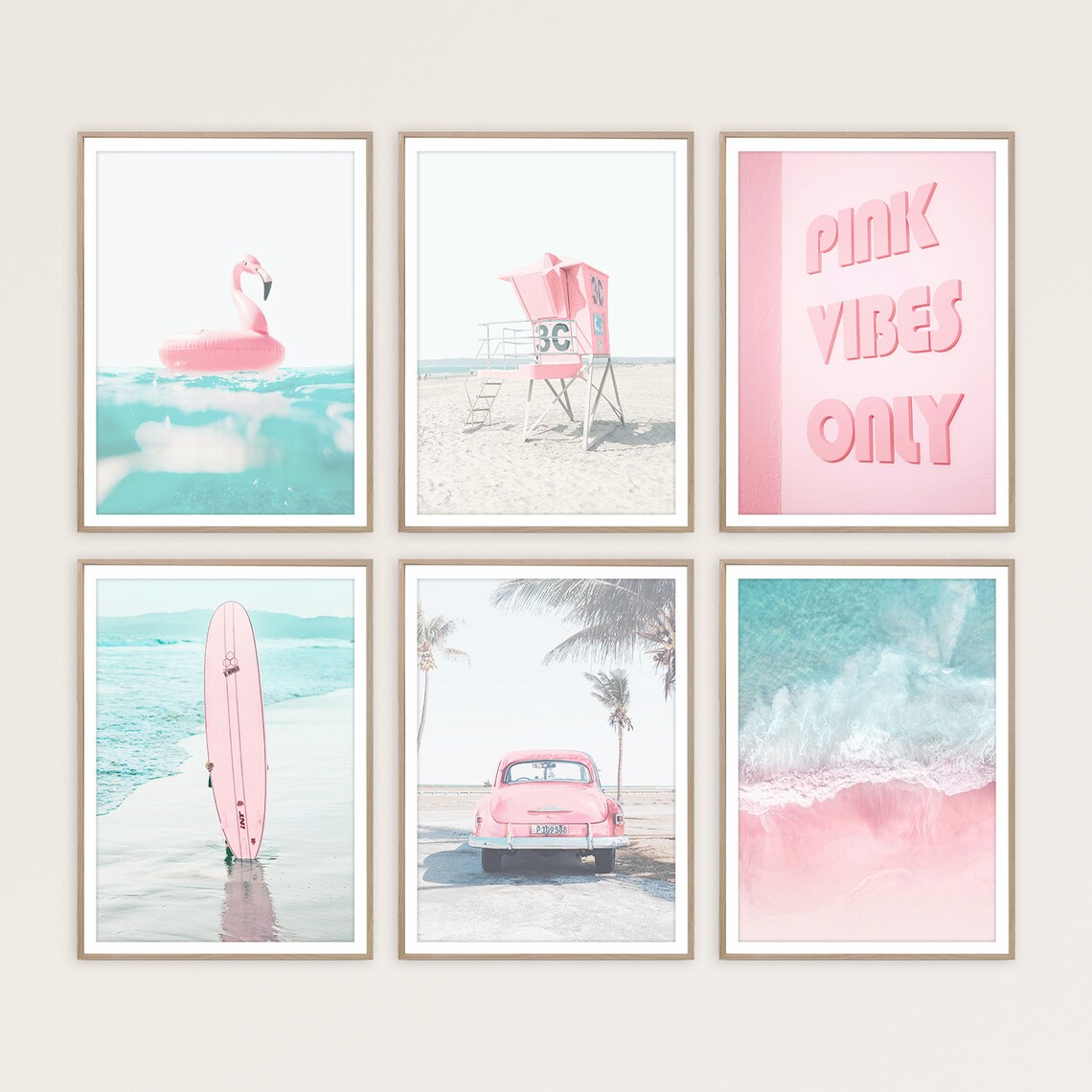 Pink Gallery Wall Set of 6 Beach Prints Blush Pink Wall Decor Etsy