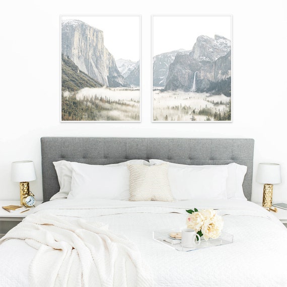 Foggy Forest Print Set of 2: Yosemite Poster, Mountain Wall Art, Landscape Nature Photography