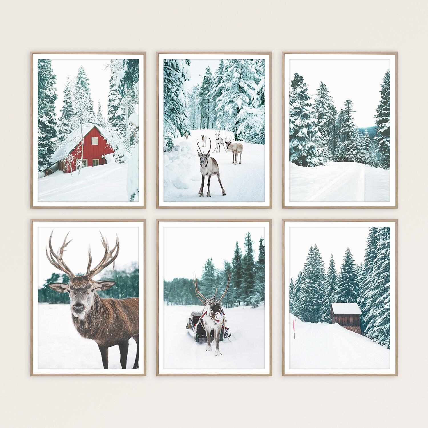 Winter Decor Gallery Wall Set of 6 Christmas Prints Deer Print Reindeer ...
