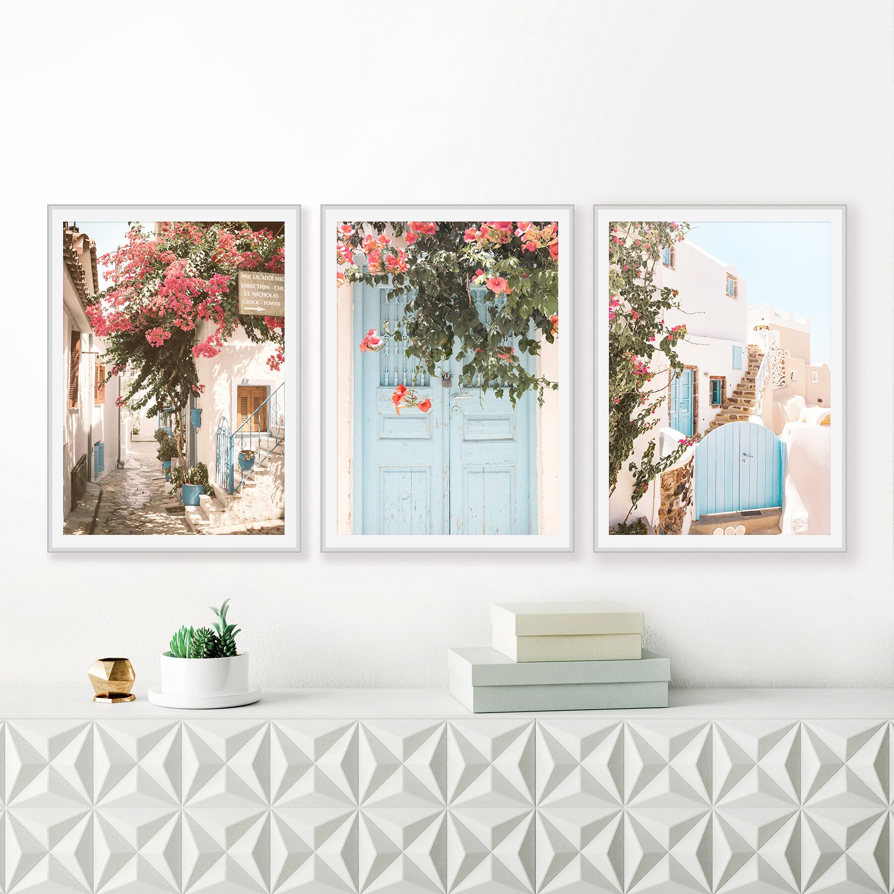 Greece Print Set of 3 Wall Decor Pink Bedroom Decor Greek Art Etsy