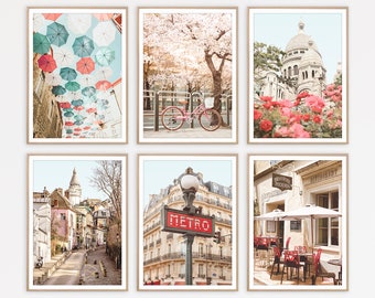 France Prints Europe Print Gallery Wall Set of 6 Art Prints Pink Wall Art French Country Decor for Bedroom Wall Art Paris Travel Photography