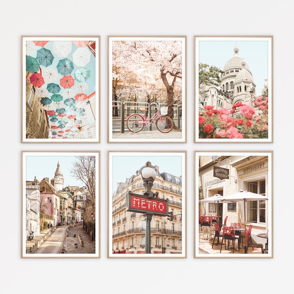 France Prints Europe Print Gallery Wall Set of 6 Art Prints Pink Wall Art French Country Decor for Bedroom Wall Art Paris Travel Photography