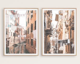 Venice Print  Italy Wall Art Laundry Room Decor Laundry Poster Europe Print Set of 2 Large Wall Art Venice Poster Italy Photography Prints