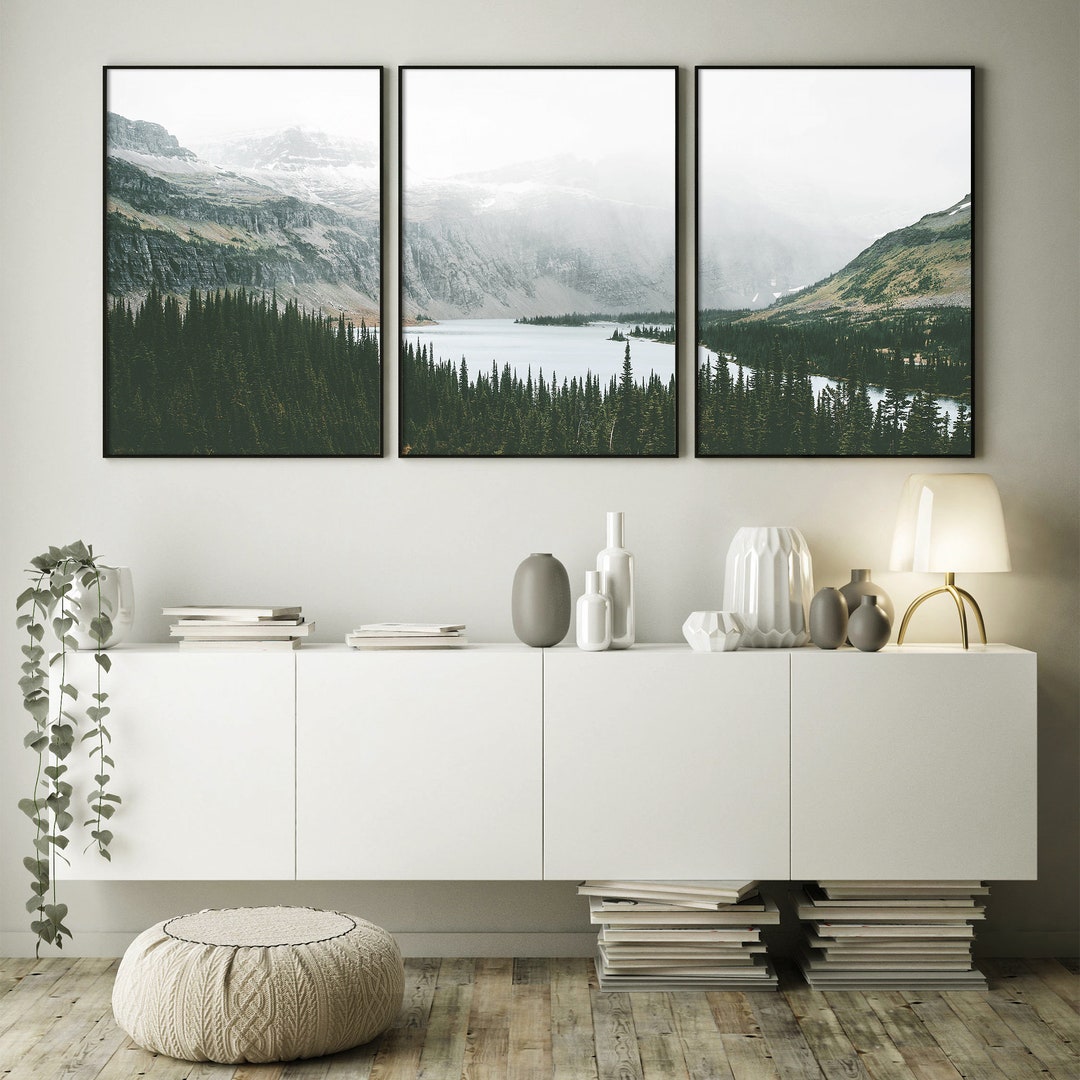 Nature Print Set of 3 Mountain Print Fog Forest Print Set of 3 Wall Art ...