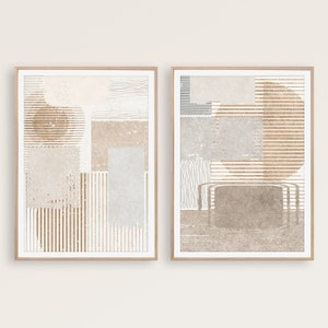 Conjunto de 2 impresiones abstractas Simples Neutrales Nordic Prints Beige Gallery Wall Art Modern Minimalist Abstract Art Geometric Posters Minimal Art