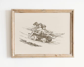 Vintage-Druck „Jungen und Hund“: Retro-Kinderzimmerdeko (Digitaler Download)