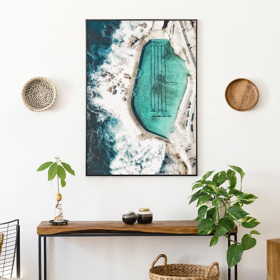 Bronte Beach Print, Australian Beach Poster, Sydney Wall Art, Aqua Ocean Decor