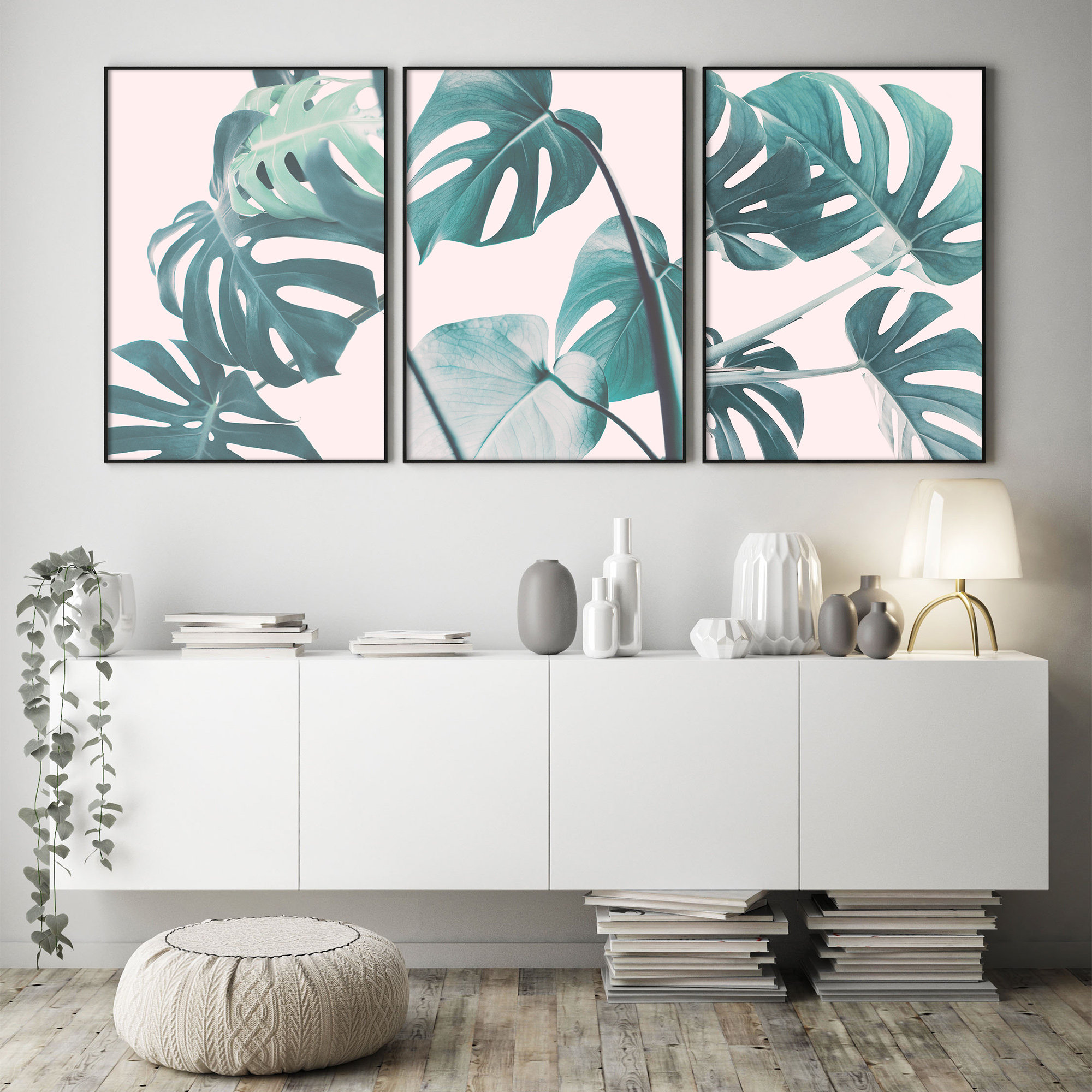 Pink Tropical Print Blush Pink Wall Art Set of 3 Nature Prints | Etsy