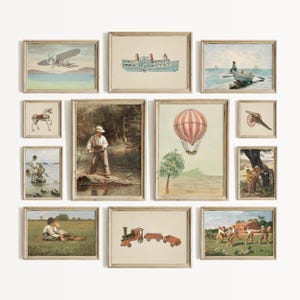 Vintage Boy&#39;s Room Wall Art Prints Neutral Nursery Decor Baby Kids Poster Set Gallery Wall Art Farmhouse Nursery Printable Art