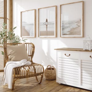 Set of 3 Wall Art Surf Prints: Neutral Coastal Beach Print, Boho Posters for Bedroom, Surfer Girl Print image 8