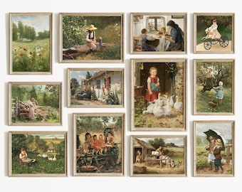Zestaw grafik ściennych do pokoju dziecięcego w stylu vintage: Cottagecore Gallery, do pobrania w wersji cyfrowej