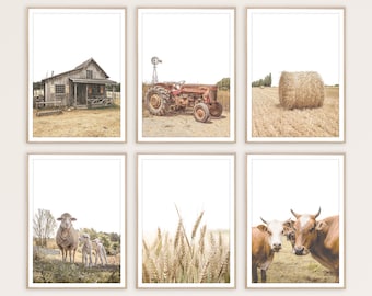 Farmhouse Print Set: Rustic Wall Art, Farm Animals & Tractor Art, Digital Download