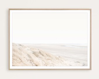 Neutral Beach Print: Minimalist Coastal Landscape Wall Art, Ocean Printable, Digital Download
