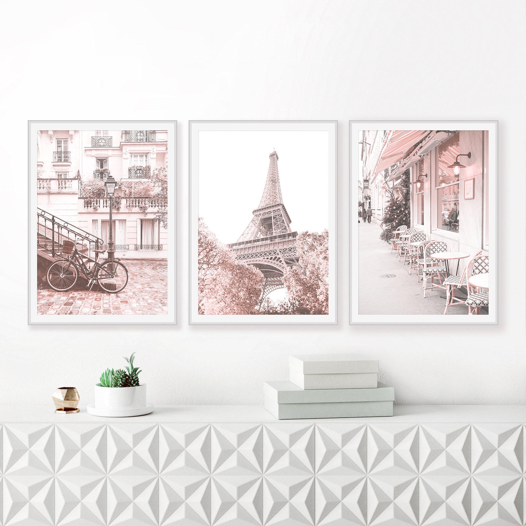 Paris Wall Art Pink Decor for Bedroom Print Set of 3 Prints Etsy