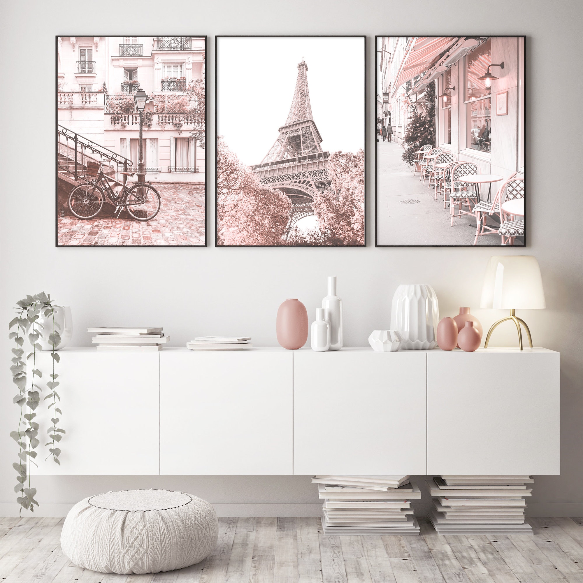 Personalized Girls Name Blush Pink PARIS Artwork Set of 6 