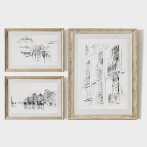 Abstract City Sketch Print Set Vintage City Scapes Minimal Charcoal Drawing Line Drawing Wall Art Minimalist Art Painting Abstract Poster