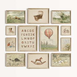 Neutral Nursery Wall Art Vintage Painting Prints Farmhouse Decor Baby Room Print Set Beige Nursery Decor Children Room Gallery Wall Set