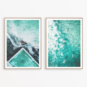 Bondi Beach Print Art Set of 2 Prints Surf Print Coastal Print Ocean Poster Surf Print Modern Beach Print Aqua Decor Ocean Art Sydney Print