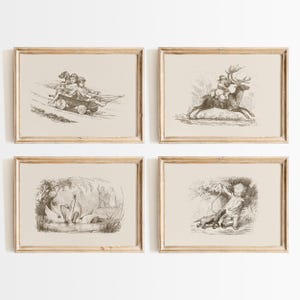 Vintage Nursery Prints - Neutral Kids Room Decor, Retro Nursery Wall Art, Vintage Fairytale Art, Boys Room Wall Decor, Minimalist Sketch Art