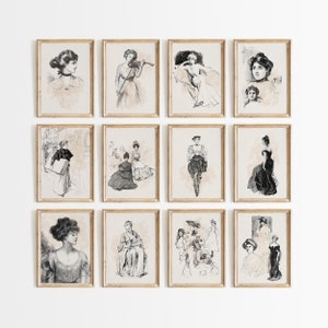 Vintage Zeichnung Drucke Neutral Galerie Wand-Set Vintage Frauen Poster Bleistift Skizze Druck Minimalistische Wohnzimmer Kunst trendige Wandkunst Set