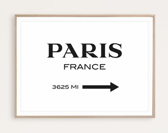 Paris France Print, Minimalist Wall Art, City Distance Poster, Digital Download