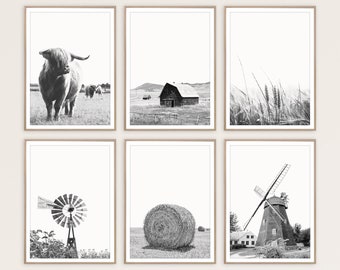 Farmhouse Decor Farm Print Set of 6 Prints Cow Poster Rustic Home Decor Rustic Wall Art Barn Print Country Wall Decor Farmhouse Printable