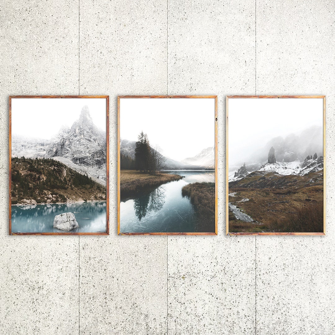 Set of 3 Mountain Prints Nature Wall Decor Nordic Poster Gallery Wall ...