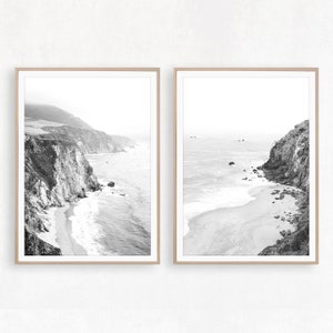 Set von 2 Strand Drucke Küste Druck schwarz und weißen Ozean Druck Kalifornien Wand Kunst Strand Poster Küsten Wand Kunst druckbare skandinavischen Druck