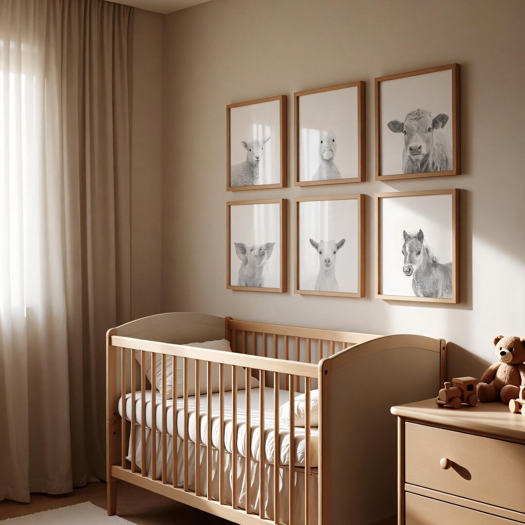 Farm Baby Animal Nursery Prints: Rustic Farmhouse Decor, Set of 6 Wall ...
