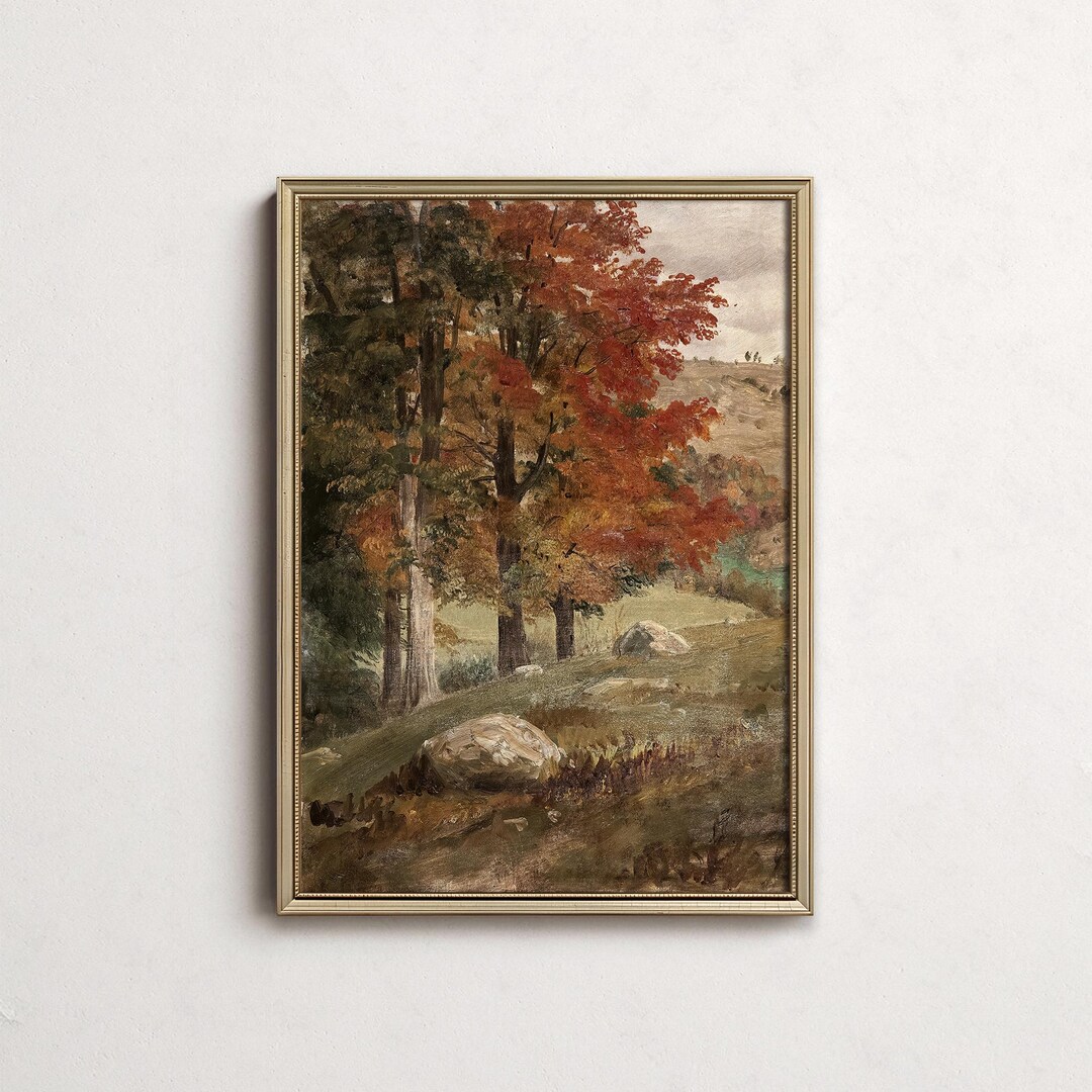 Autumn Wall Art Printable — Vintage Fall Landscape Painting, Antique ...