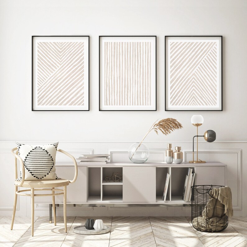 Neutral Abstract Line Art Print Set: Minimalist Beige Decor, Boho Wall ...