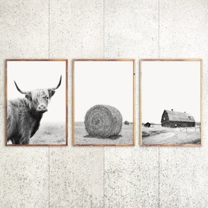 Farmhouse Print Art Set of 3 Prints Black and White Print Farmhouse Decor Rustic Wall Art Poster Cow Print Farm House Decor Farm Photography