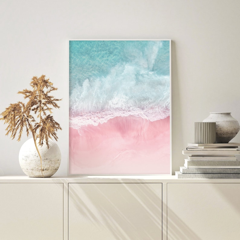 Pink Beach Wall Art Pink Ocean Print Blush Pink Decor Pink Etsy