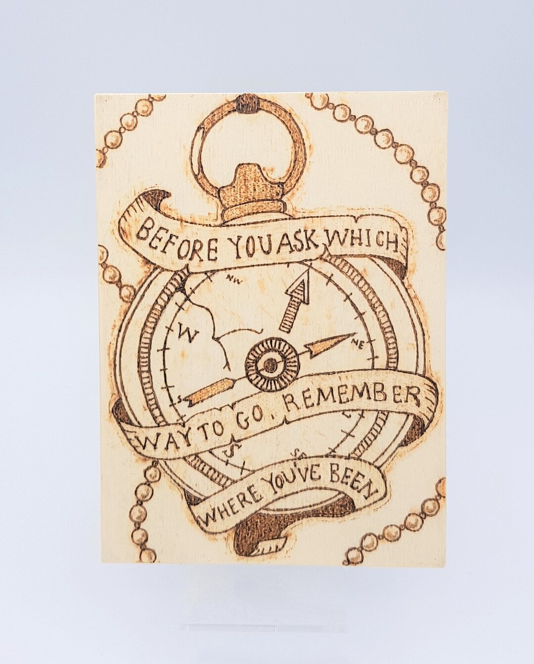 Beautiful Wooden Card With a Hand-burned Pyrography of a Compass With a ...