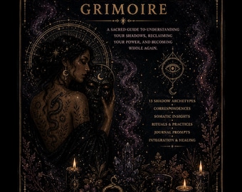 May include: A book cover with the title "SHADOW WORK CORRESPONDENCE GRIMOIRE" in gold lettering. The cover features a dark, mystical design with an illustration of a woman, candles, and crystals. The text "URBAN SORCERY" is also visible.