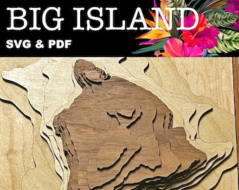 Mapa topograficzna Wielkiej Wyspy Hawaje, plik wycinany laserowo (SVG, PDF)