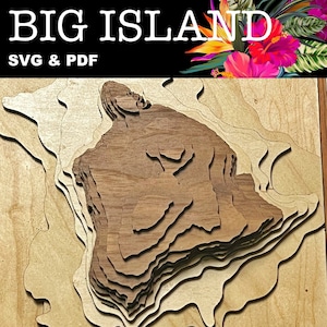 Big Island Hawaii Insel Topographische Reliefkarte Laser geschnitten Dateien. SVG, PDF, glowforge Datei, Laser cut Template, Laser svg, Laser Pattern