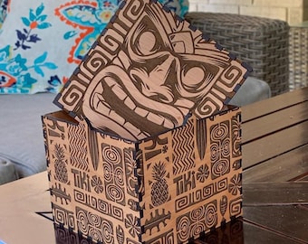 Pliki wycinane laserowo do hawajskiego pudełka Tiki. SVG, AI, PDF, plik glowforge, szablon wycinany laserowo, laser SVG, wzór laserowy