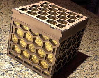 Pliki wycinane laserowo do pudełka z plastrami miodu. SVG, AI, PDF, plik glowforge, szablon, wzór