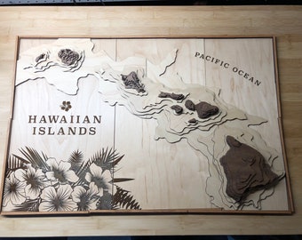 Hawaii Islands Topography Relief Map Laser cut files. AI, SVG, PDF, glowforge file, laser cut template, laser svg, laser pattern