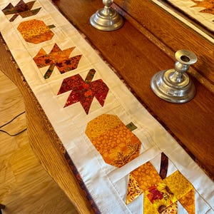 Autumn Leaves & Pumpkins Table Runner Quilt Pattern, Digital PDF, 10 x 45 Inches