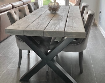 EXTRA CHUNKY Dining Table Reclaimed - Benches - 3" Thick Rustic Timber - Industrial Steel Frame Legs - Choices of Legs & Finish