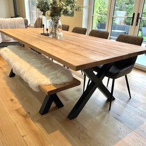 EXTRA WIDE - Industrial Dining Table - Reclaimed - Black Steel Frame Legs Chunky Farmhouse Oak Pine