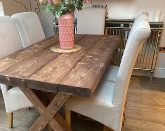 EXTRA CHUNKY 3" Industrial Dining Table - Reclaimed - Indoor Table - Timber Frame Legs Chunky Farmhouse Oak Pine